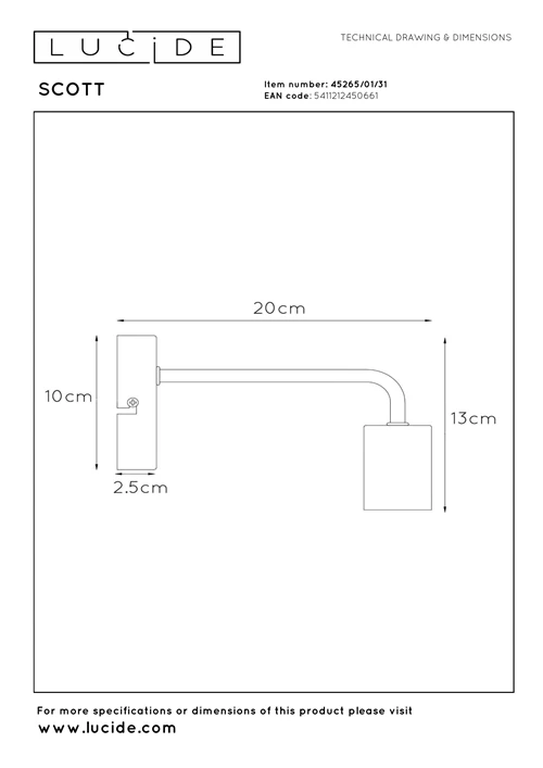 Lucide SCOTT - Wandlamp - 1xE27 - Wit - technisch